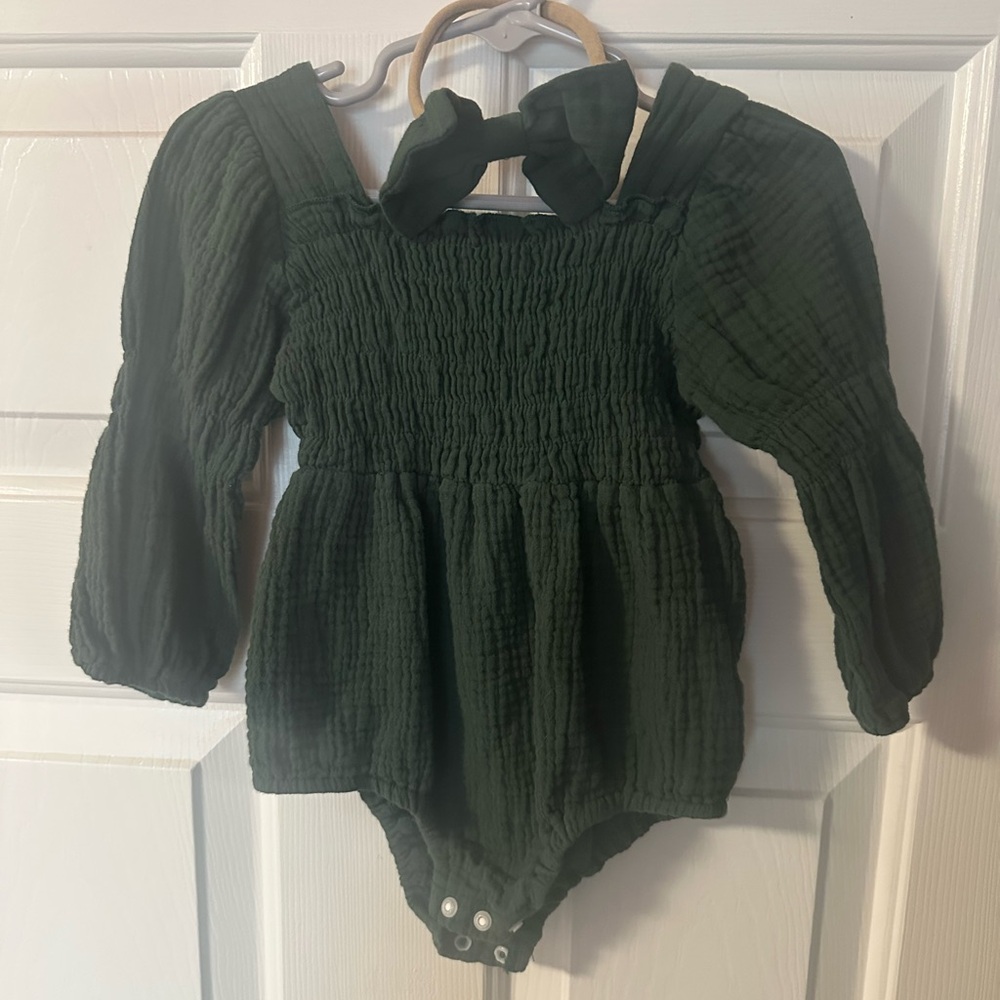 Lantern Sleeve Bubble Romper with Headband